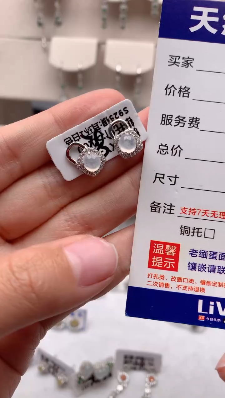 【闪购商品】翡翠耳饰银S925镶嵌3号
