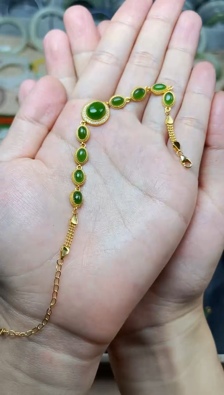 手链银S925镶嵌和田玉碧玉手链06