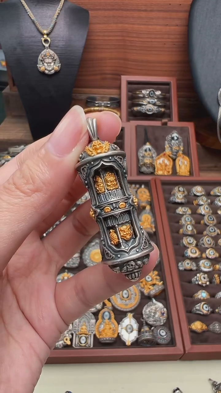 吊坠925银花岗岩藏式五路财神吊坠