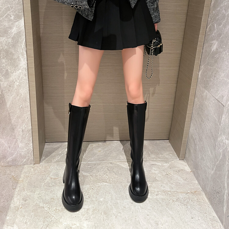 【成都●手工定制】牛皮骑士靴长筒平跟加绒长靴厚底冬季百搭W2339