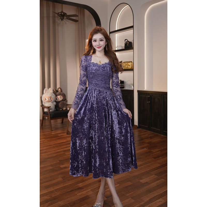 【晚晚定制】设计师新款高贵秋冬气质复古拉链长裙显瘦连衣裙21921