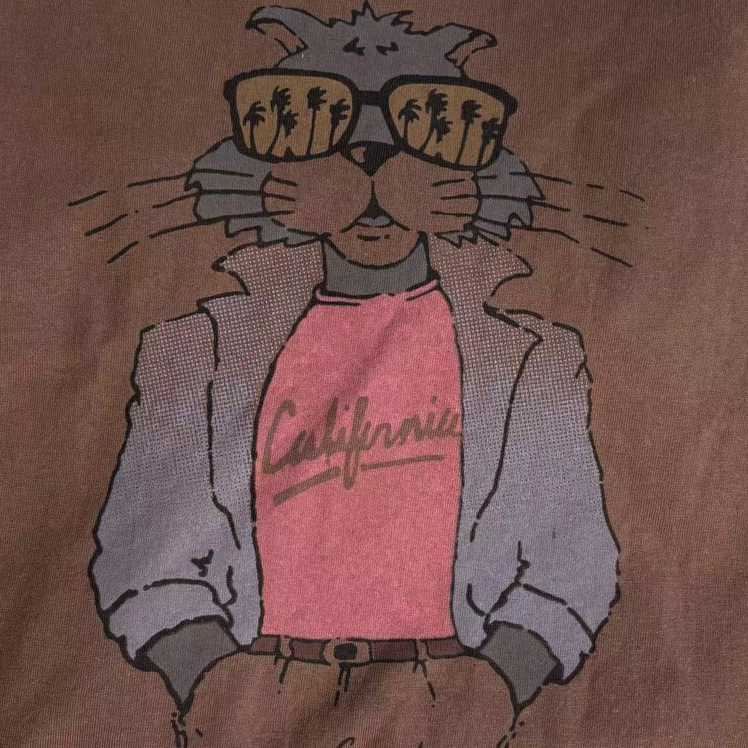 【墨镜酷猫】纯棉100%棉夏季东大门柔软印花情侣T恤短袖