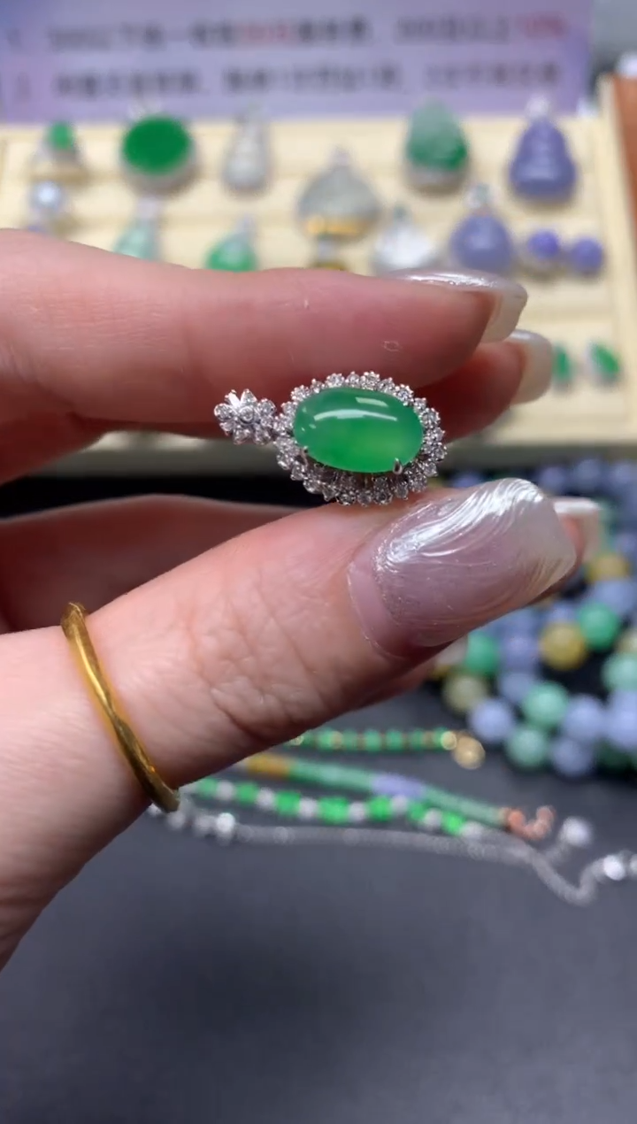 【闪购商品】翡翠戒指18K金镶嵌戒指|5300+530