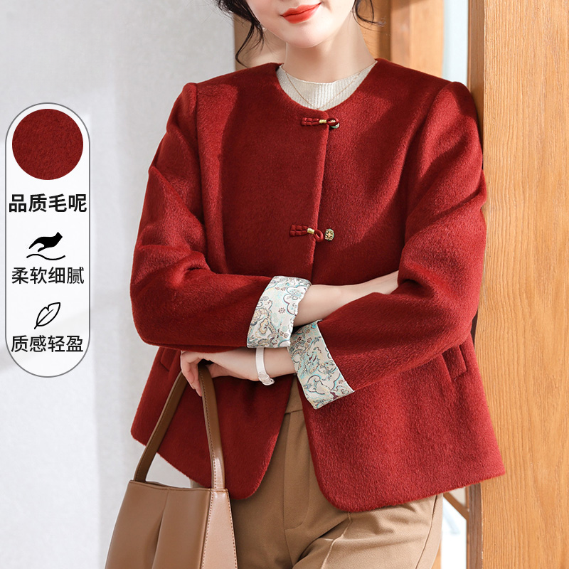 本命年妈妈冬装红色毛呢外套洋气中年女高贵喜婆婆婚宴装呢子上衣