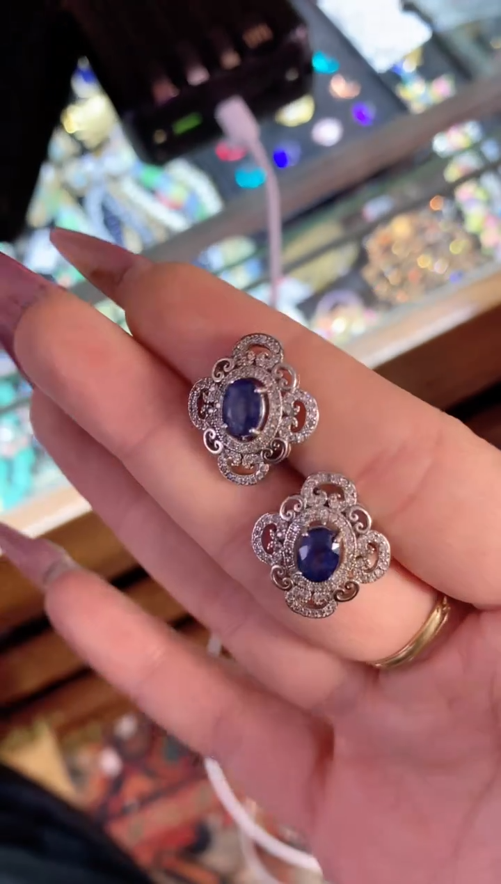 【闪购商品】蓝宝石耳饰银S925镶嵌楚楚中古珠宝甄选不退换