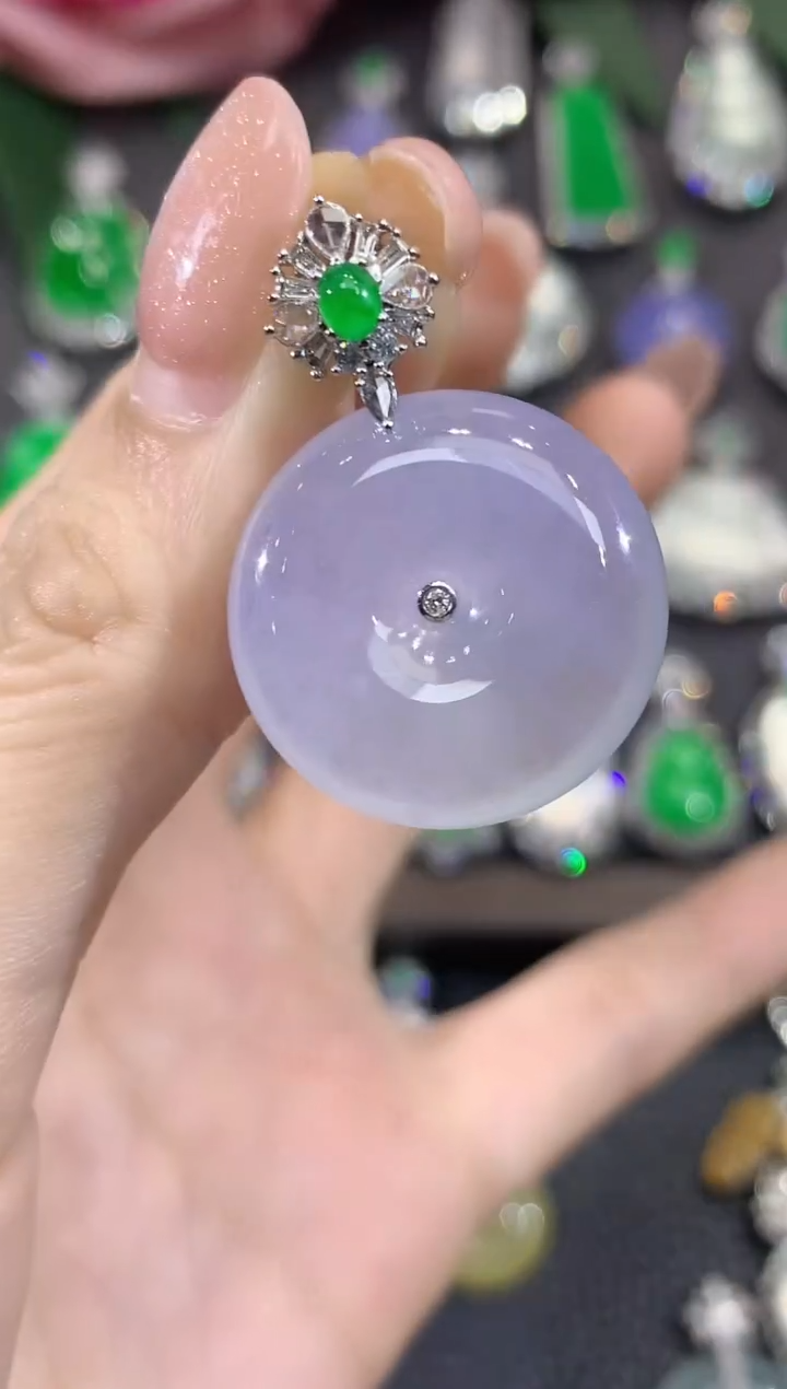 吊坠(不含链)18K金镶嵌翡翠C31翡翠紫货有一定色差