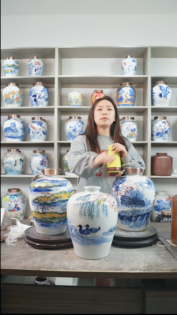 泥塑十斤装彩色手绘款山水画  