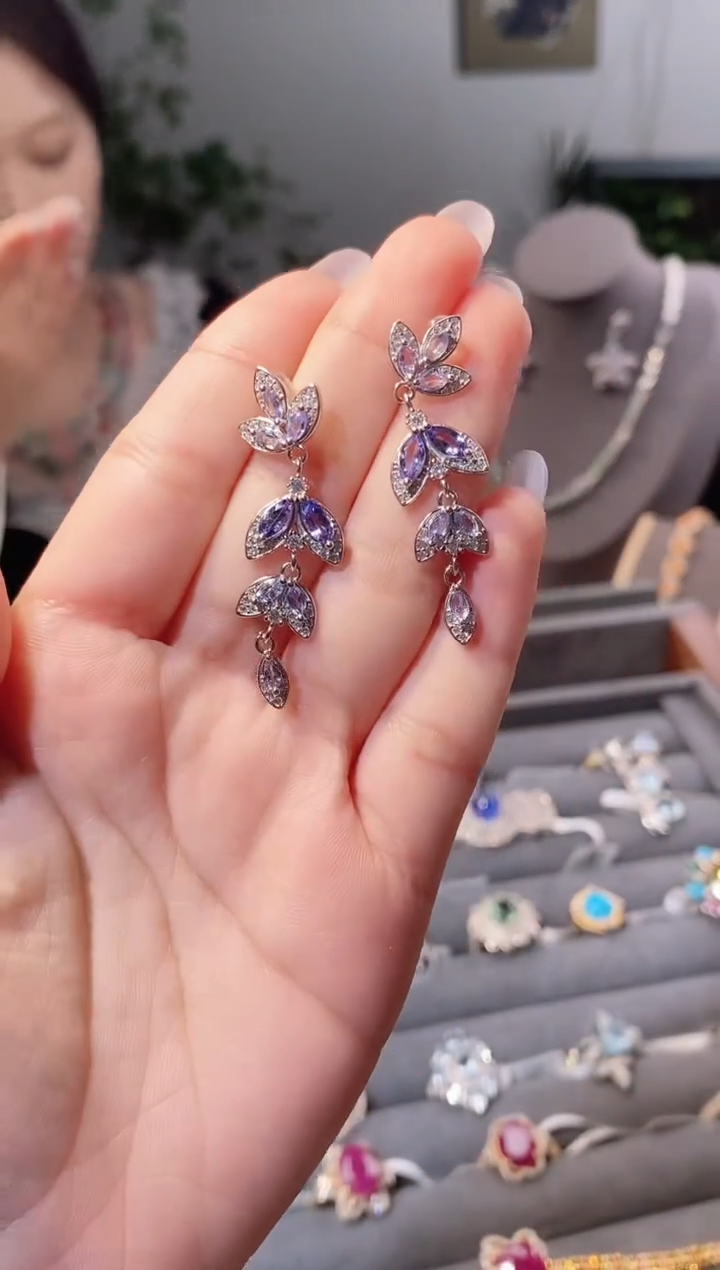 未镶嵌耳饰坦桑石天然坦桑石耳饰