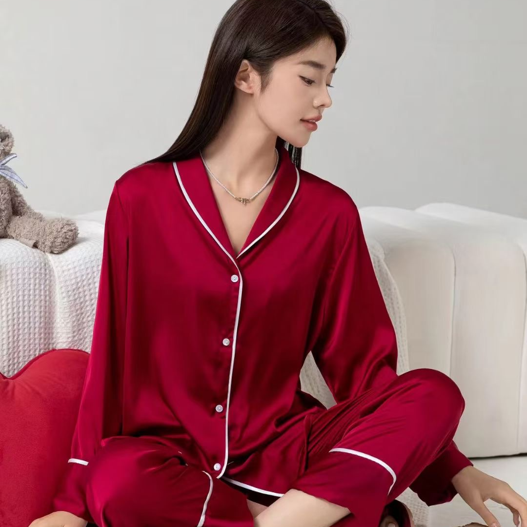 四嫂同款  仿真丝薄款睡衣长袖休闲女士