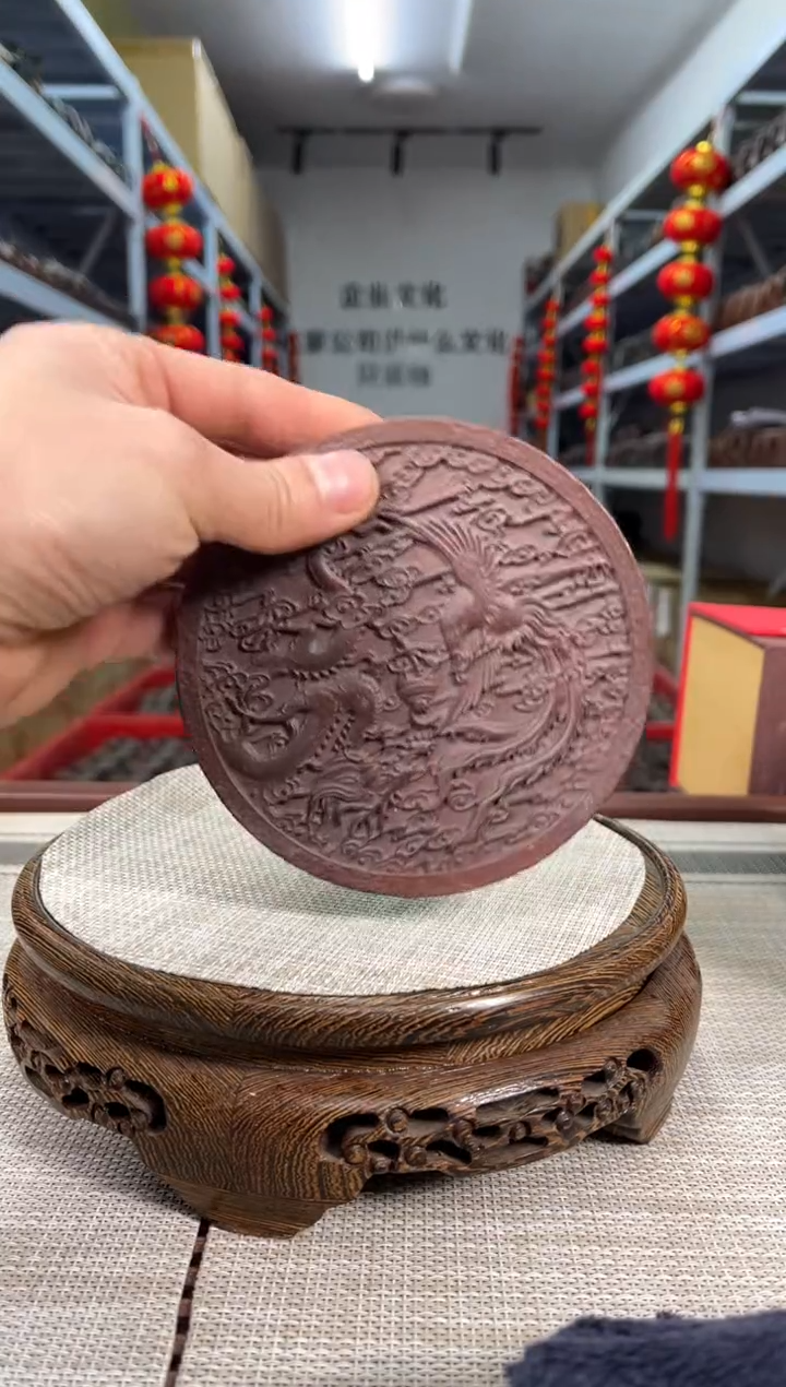 【闪购商品】紫砂茶杯石红龙凤杯垫