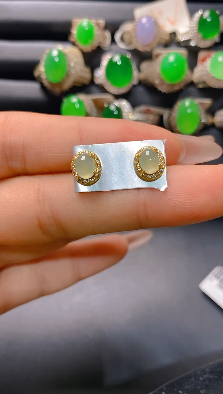 【闪购商品】翡翠耳饰银S925镶嵌天然A货翡翠1