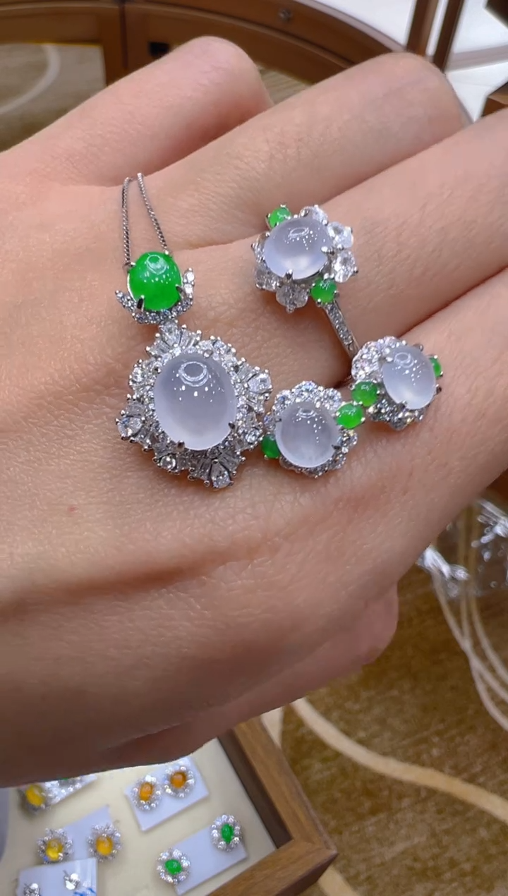 银S925镶嵌戒指翡翠多样性团购发一件【一套】