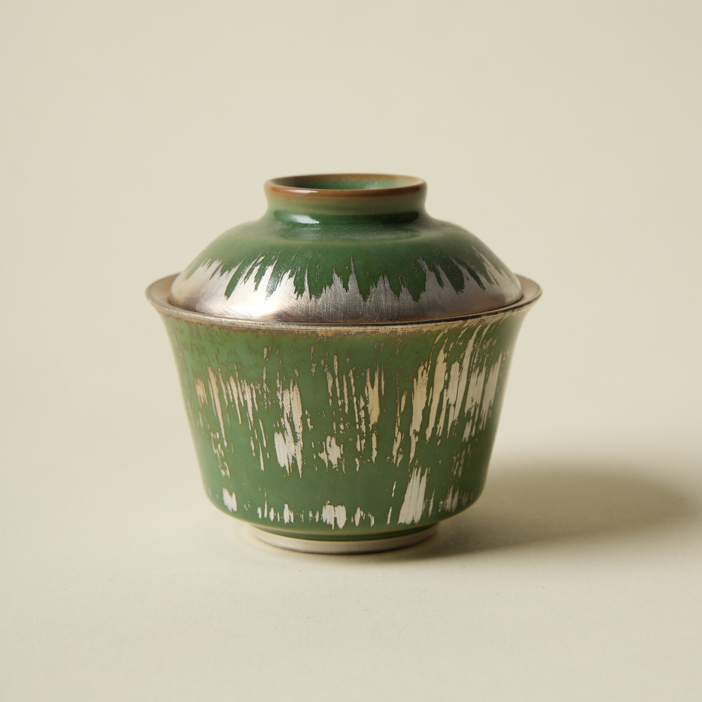 竹林听雨绿色二才盖碗