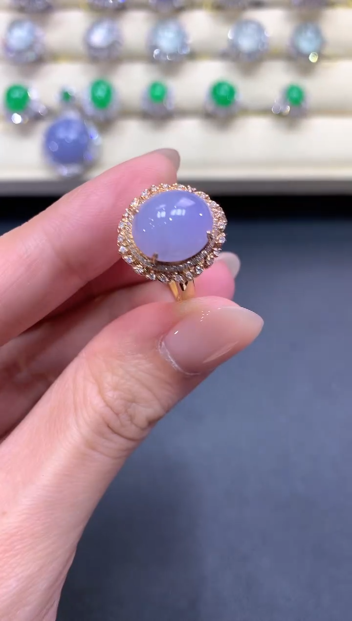 【闪购商品】翡翠戒指18K金镶嵌a223紫货有色差