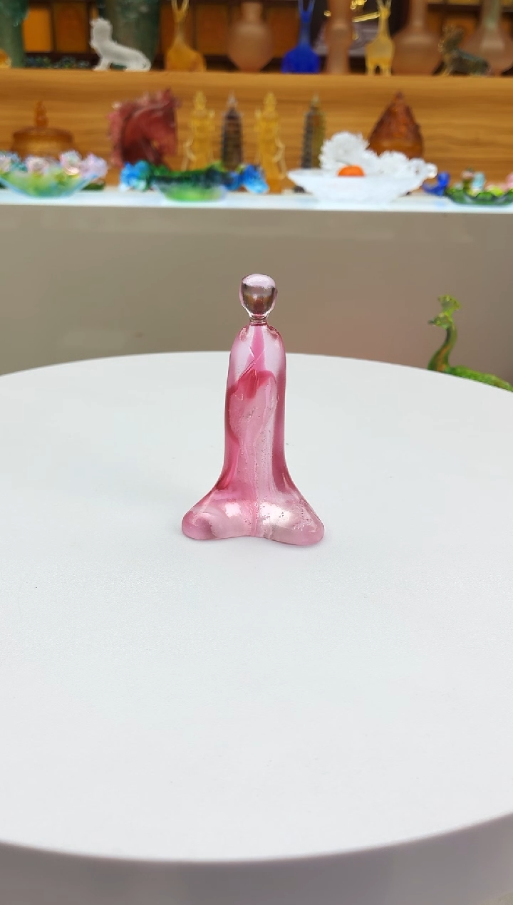 手工艺品琉璃粉色无相佛摆件9.5公分