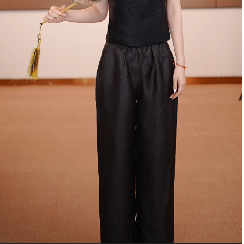 【绮梦】ZY100桑蚕丝香云纱提花缎面百搭牡丹裤A-CSLP-990