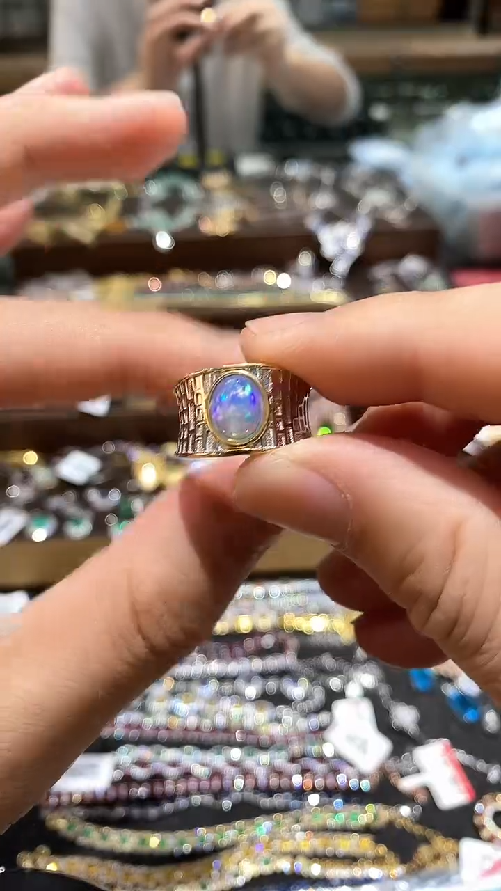 【闪购商品】欧泊戒指银S925镀金镶嵌戒指