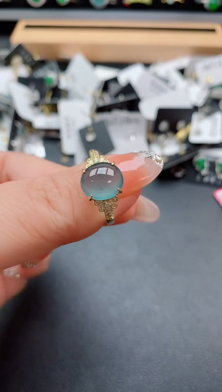 银S925镶嵌戒指翡翠1