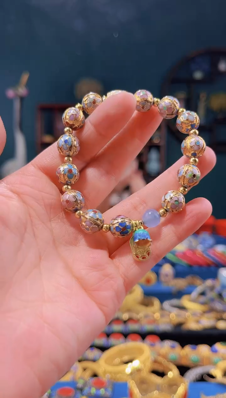 【闪购商品】非遗技艺景泰蓝金地手串