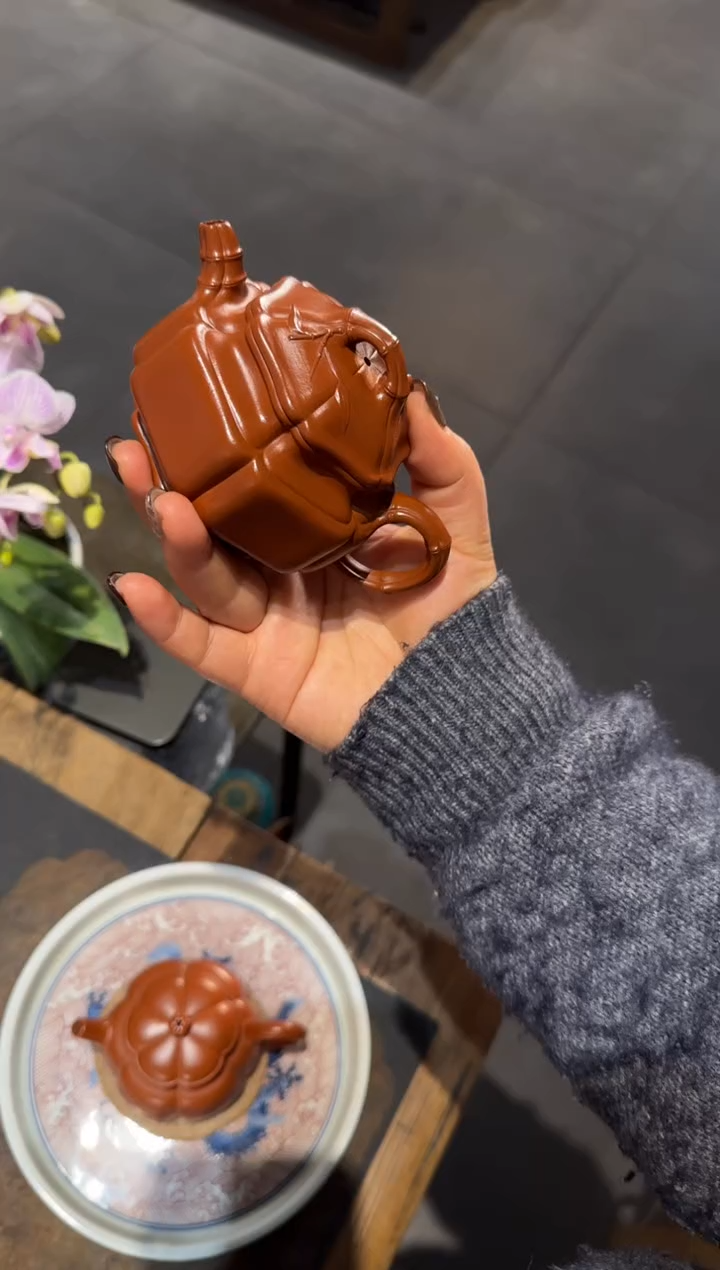 【闪购商品】紫砂茶壶六方海棠双线竹鼓