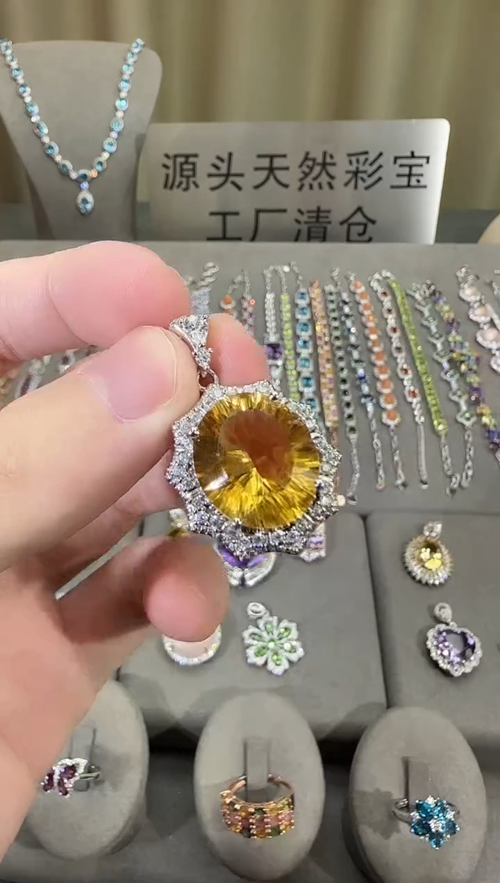 颈饰银S925镶嵌黄晶14*16mm吊坠高级款