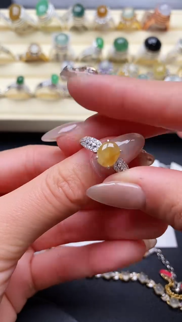 【闪购商品】翡翠戒指银S925镶嵌缅甸天然A货翡翠66   4-10