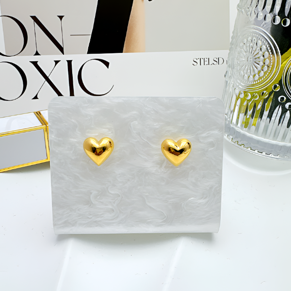 [抖音质检 现货]5D黄金时尚立体光面爱心耳钉直针足金999