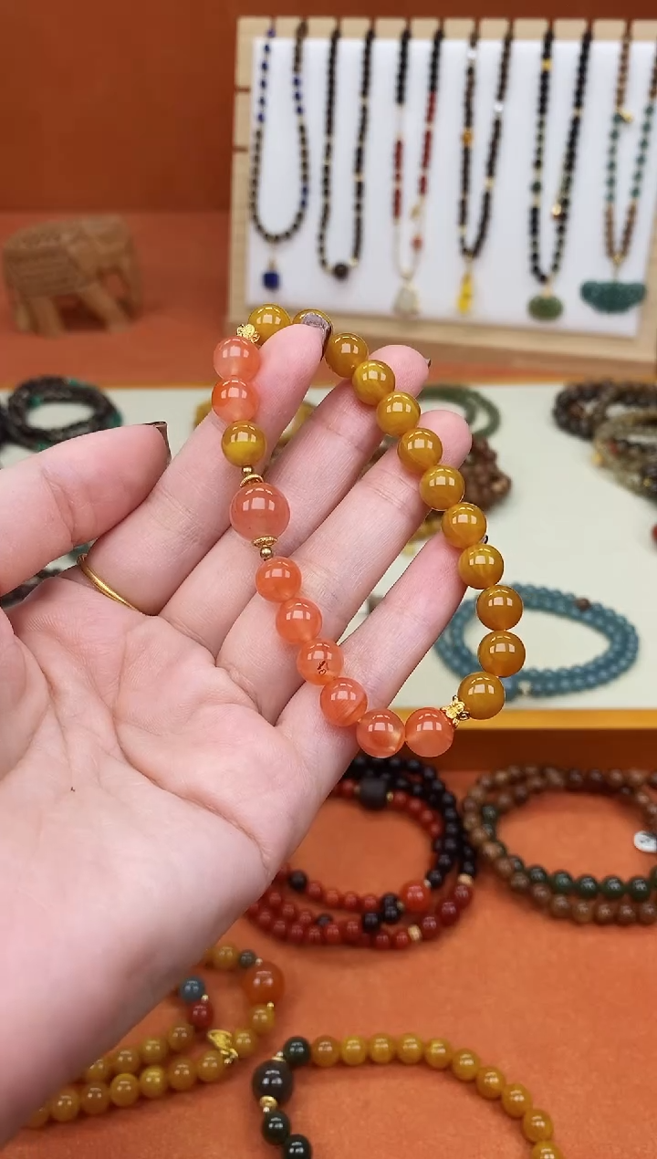 手链蜜蜡未镶嵌单圈蜜蜡冰飘南红手串