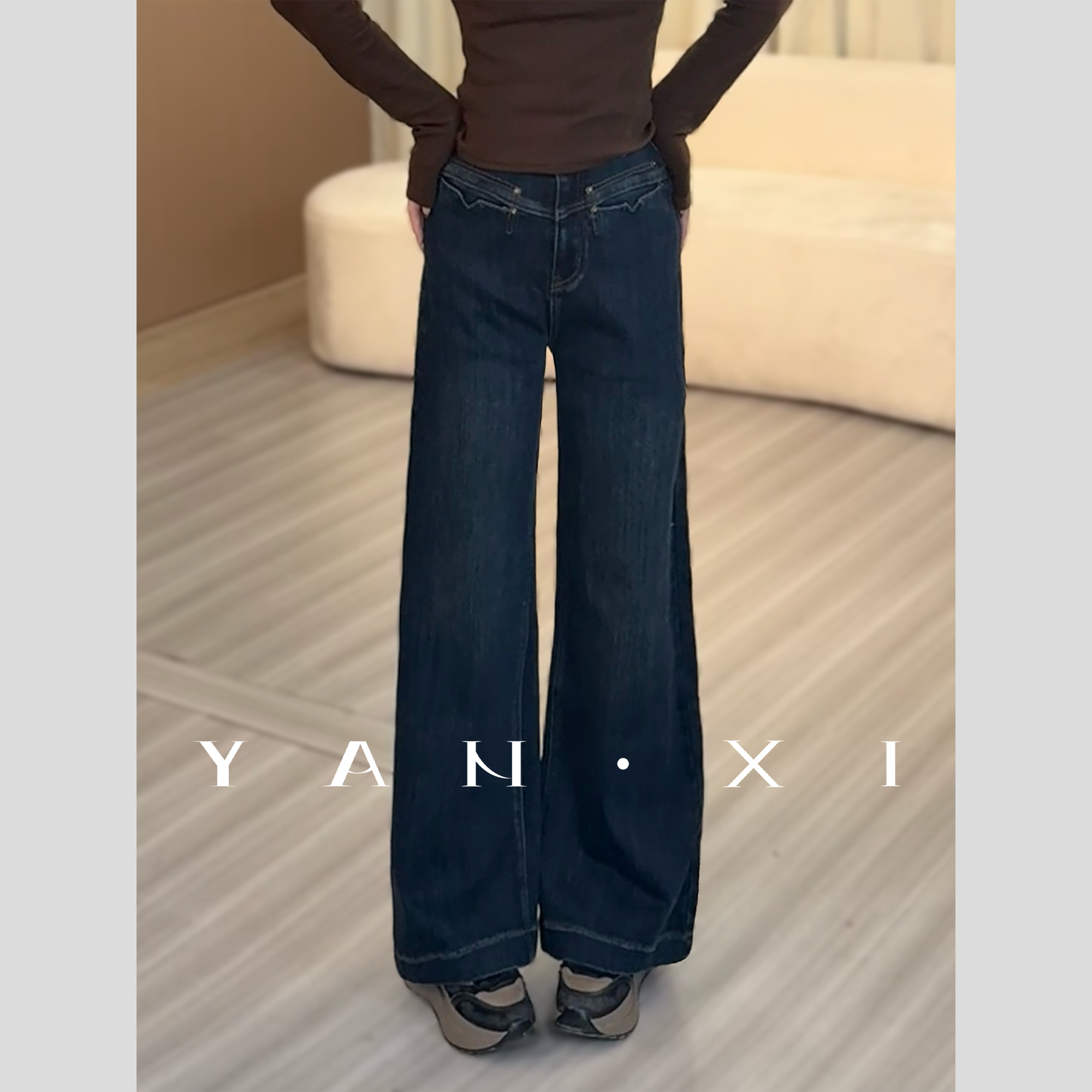 言希】【糯米】复古直筒牛仔裤秋冬加绒新款YXQ5NZK5558