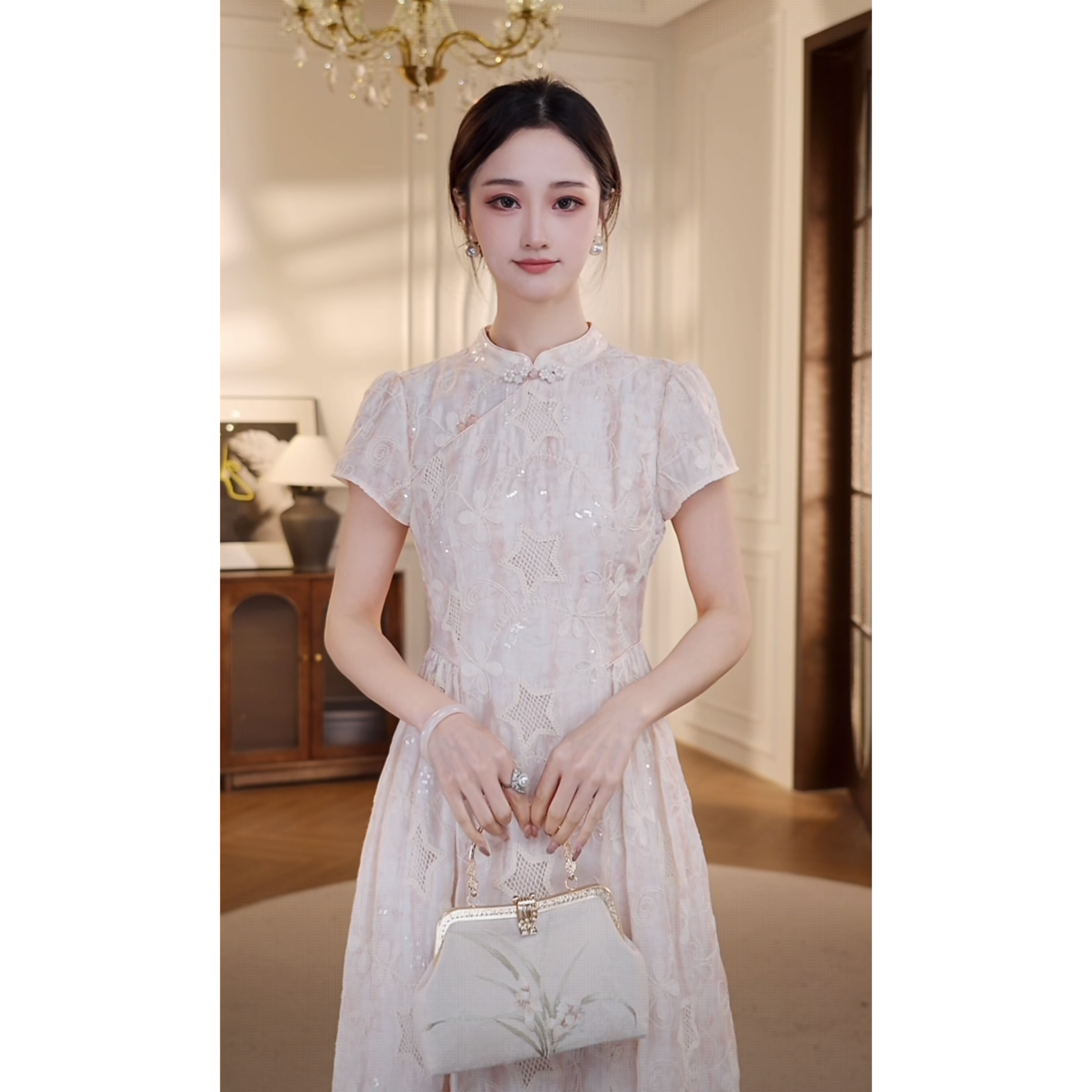 【双双&GERTCOREL】绘锦绣梦 新中式国风盘扣收腰连衣裙 XJ251L1153