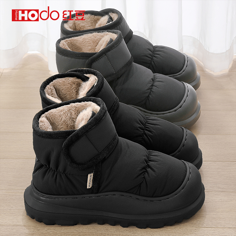 红豆防臭防风棉拖鞋男款冬季新款室内家居厚底防滑防水棉鞋男外穿