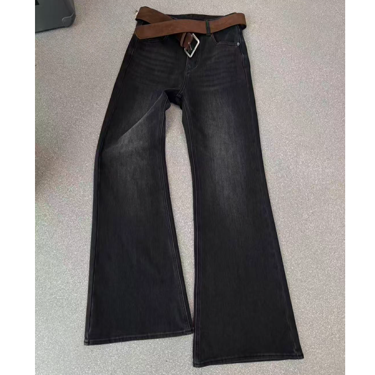 【锦衣服饰】GL 3698欧货加绒百搭高腰牛仔微喇裤