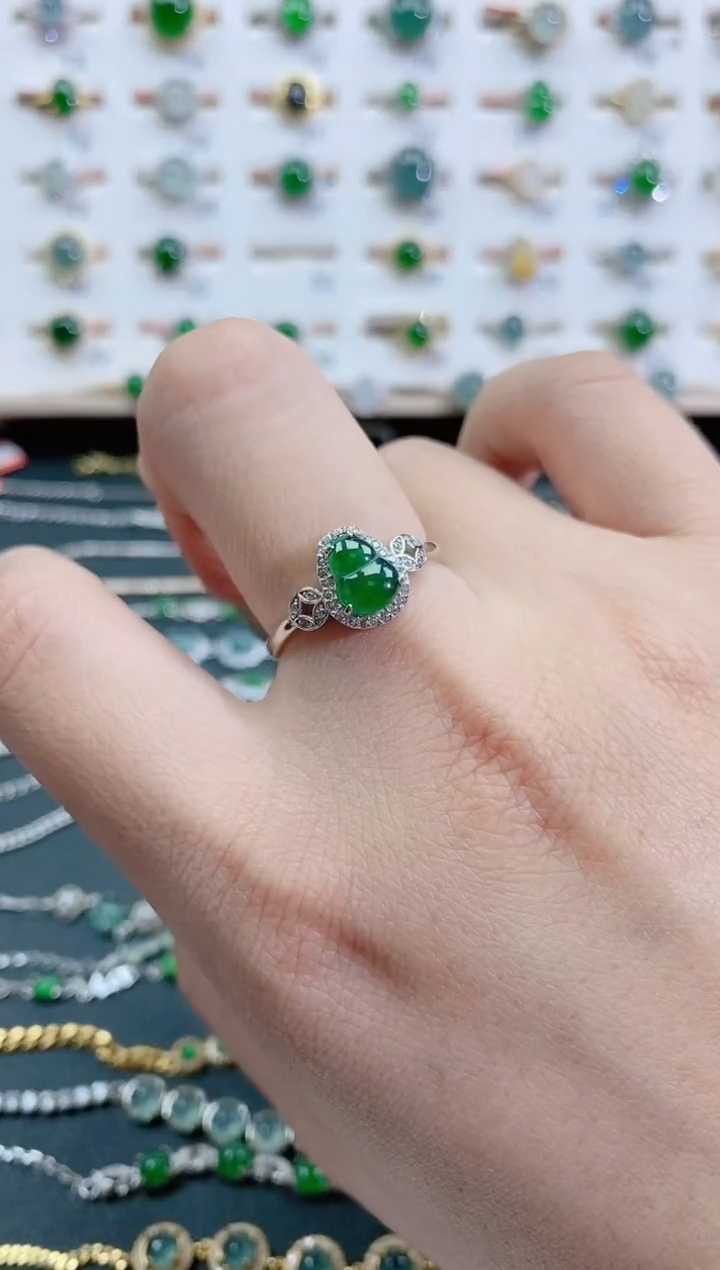 银S925镶嵌戒指翡翠天然翡翠
