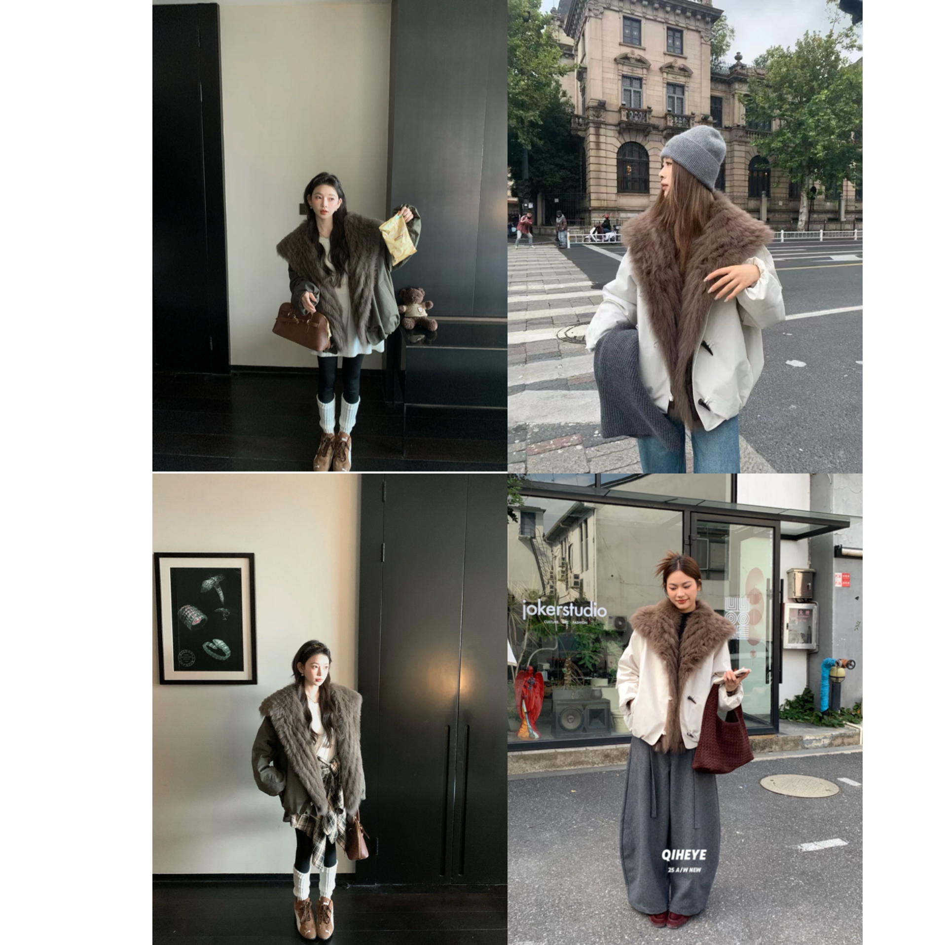 大毛领外套女秋冬棉服外套大翻领车条时髦派克服