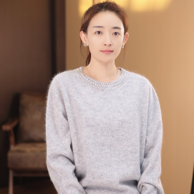 珍珠圆领拉绒针织套头衫23001-1