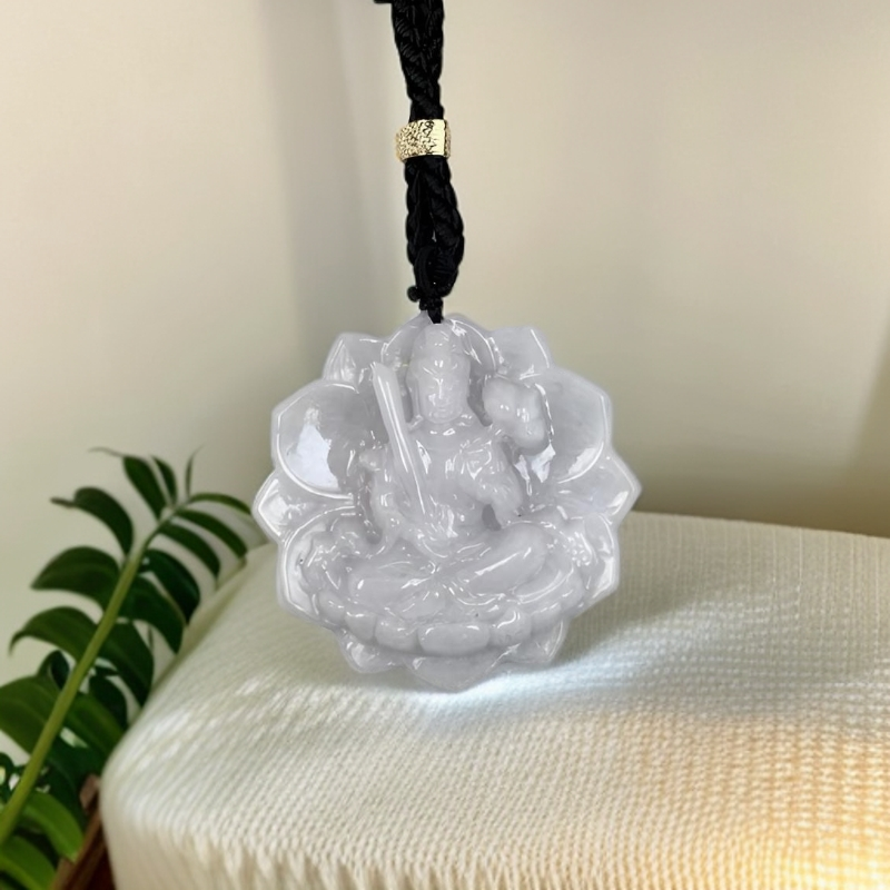 天然缅甸A货翡翠紫罗兰精雕随形牌生肖牛虎守护神虚空藏菩萨玉坠