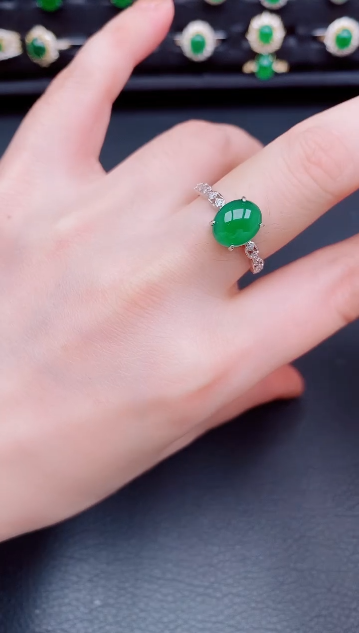 【闪购商品】翡翠戒指银S925镶嵌天然a货翡翠75