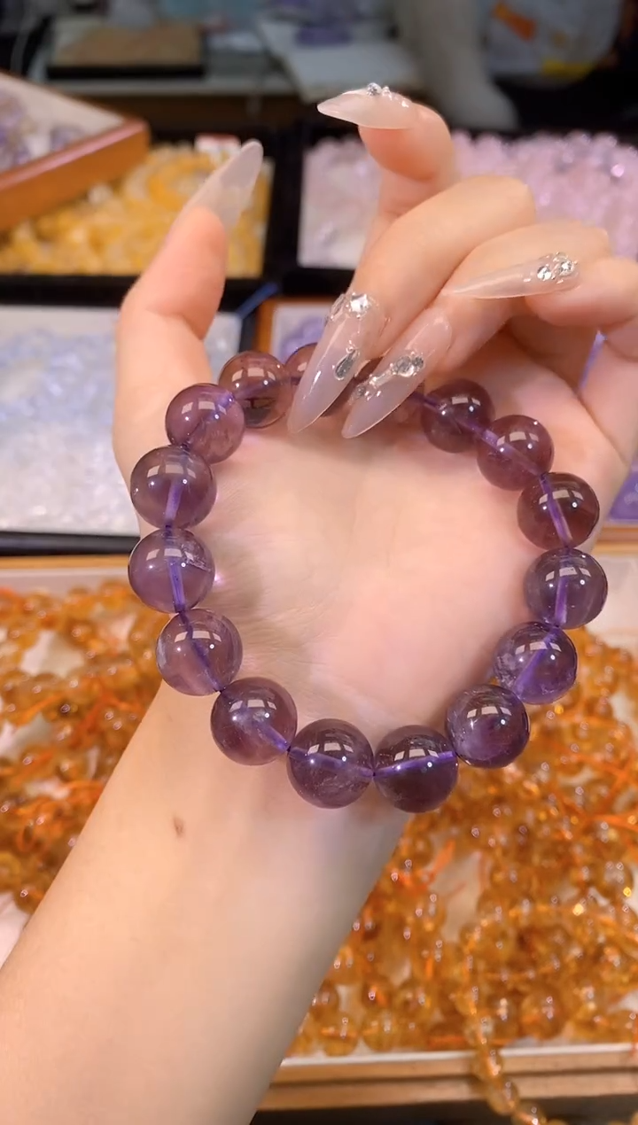 【闪购商品】水晶手链未镶嵌巴西紫水晶13mm+（天然水晶微棉共生）