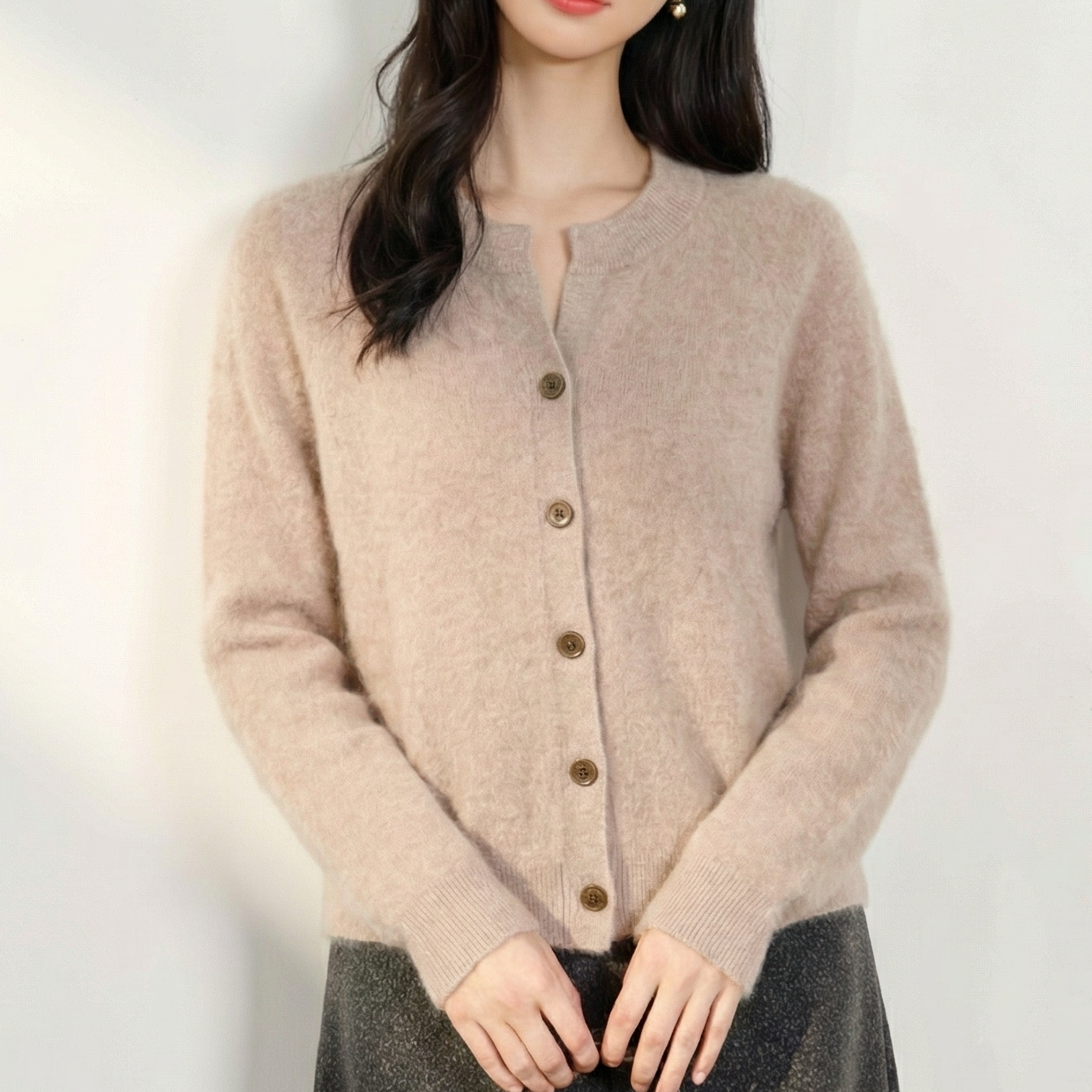 【100%山羊绒】康赛妮纱线 数兰朵双股纯羊绒开衫保暖柔软拉绒毛衣