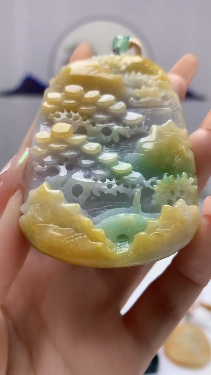 【闪购商品】定制翡翠未镶嵌4812DD-毛货挂件山水16