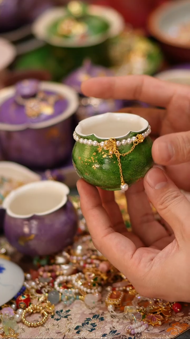 【闪购商品】绿色大漆杯+杯链子