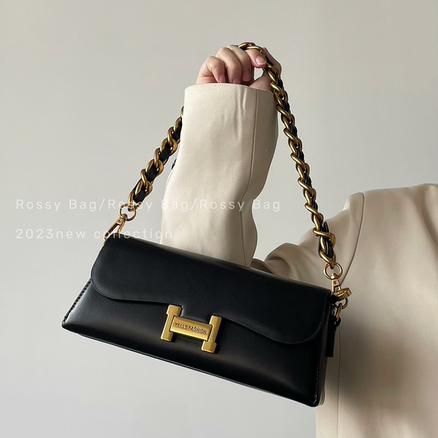 ROSSY BAG 黑金高级感链条腋下包 小众百搭简约色单肩斜挎包包