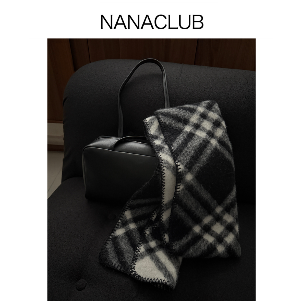 NANACLUB 100%羊毛格纹围巾 大尺寸0.3*1.8米 蓬松柔软厚实保暖