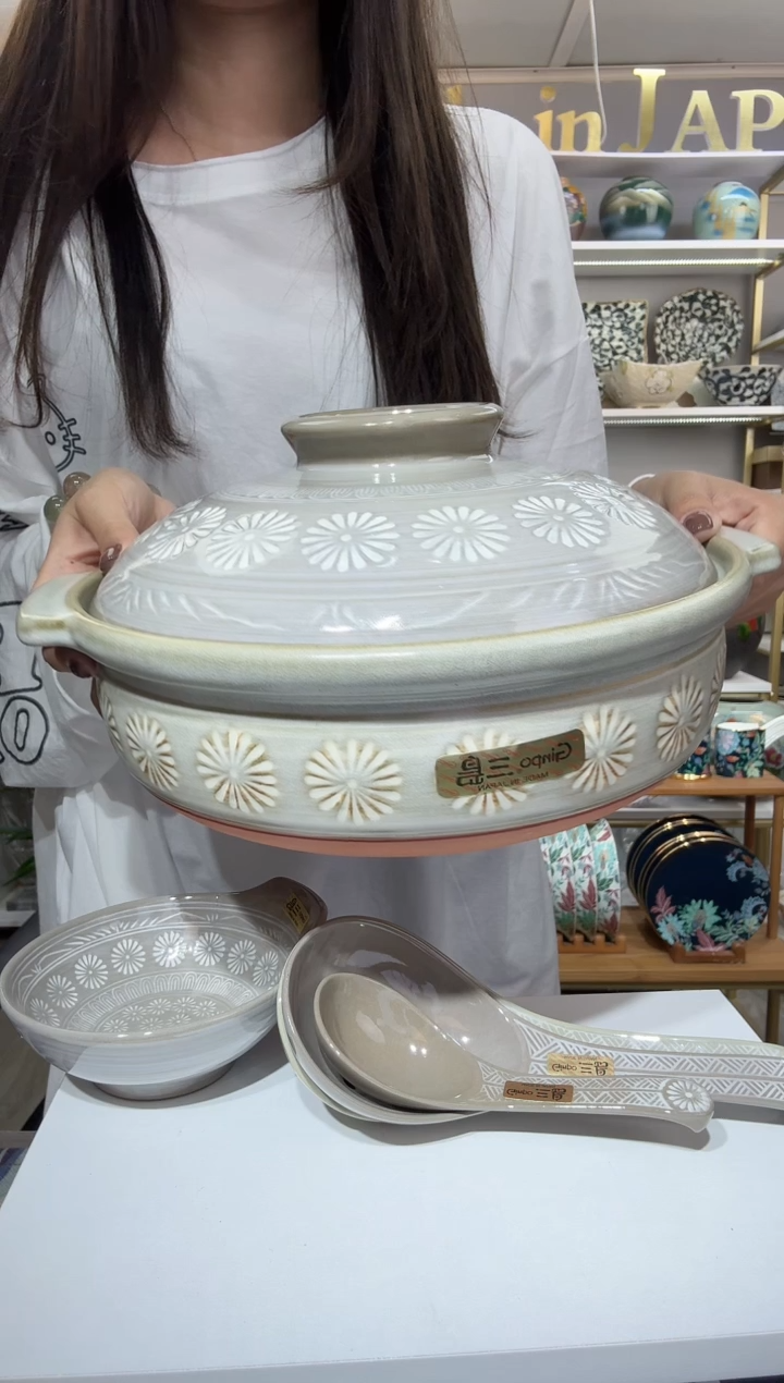 陶瓷万古烧花三岛9号土锅3.2L（4-5人用）