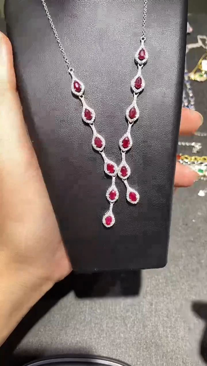 颈饰银S925镶嵌红宝石项链