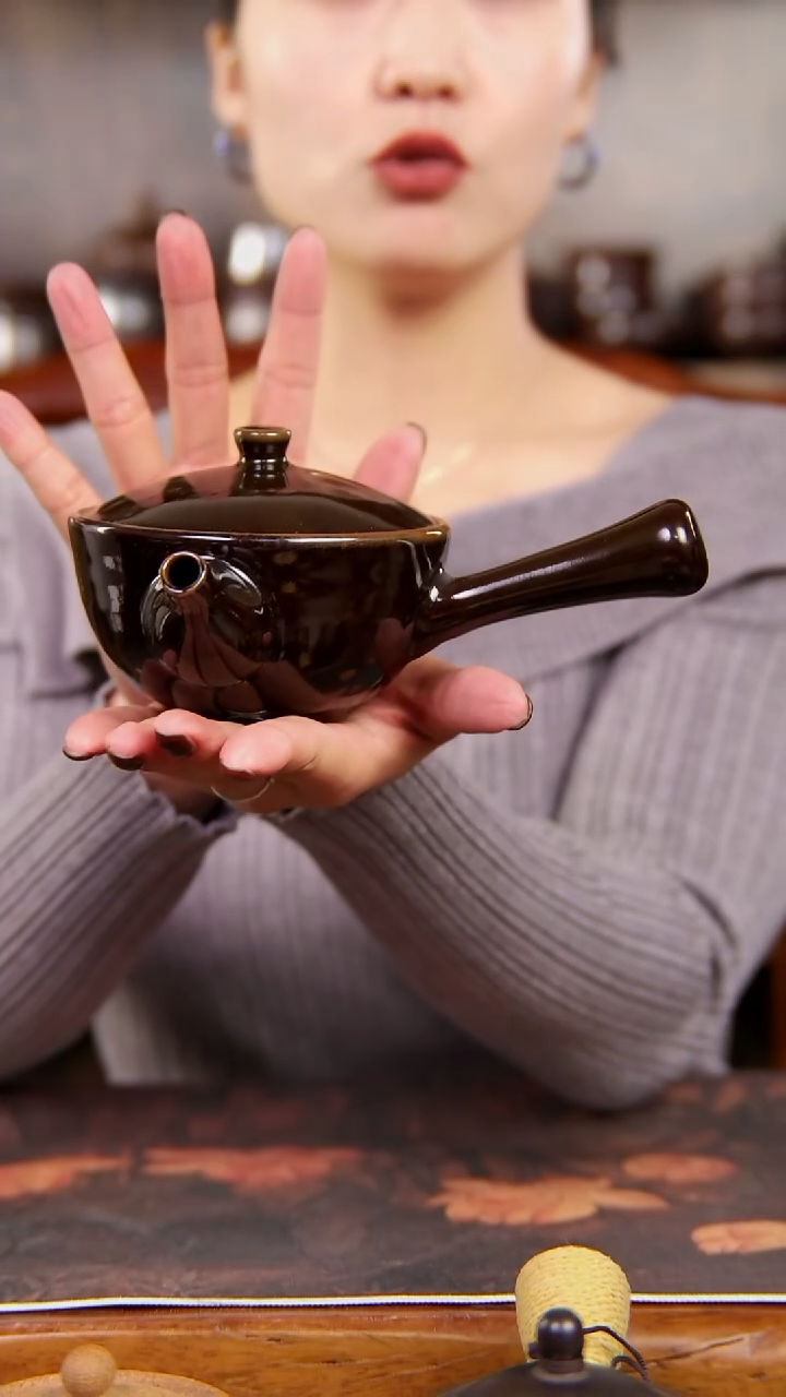韫*福利酱色侧把泡茶壶
