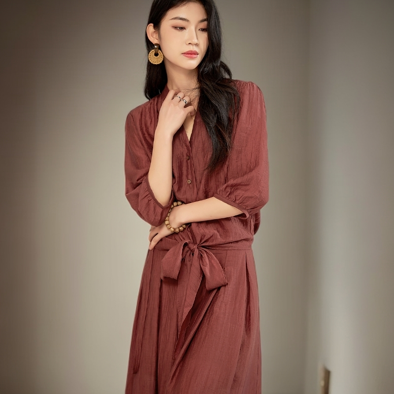 夏季女人味天丝设计感飘带上衣裙裤套装轻奢高级百搭时尚气质