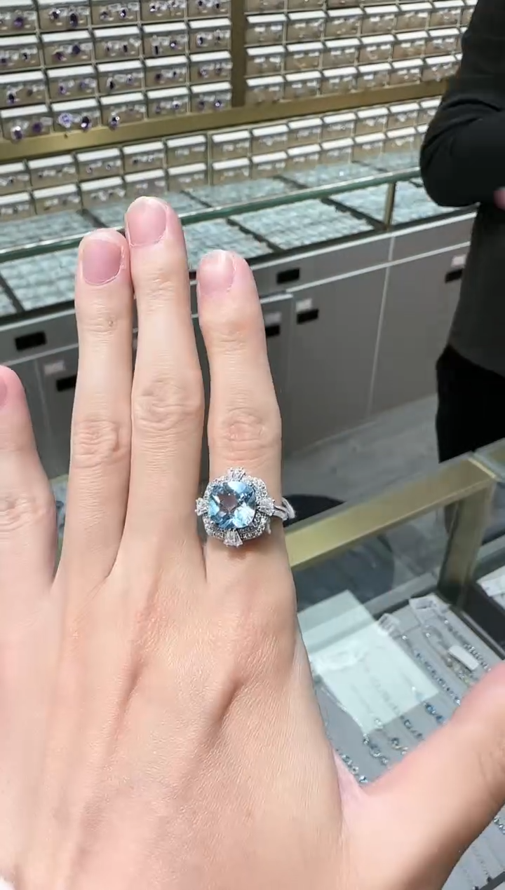 【闪购商品】托帕石戒指银S925镶嵌12mm设计款