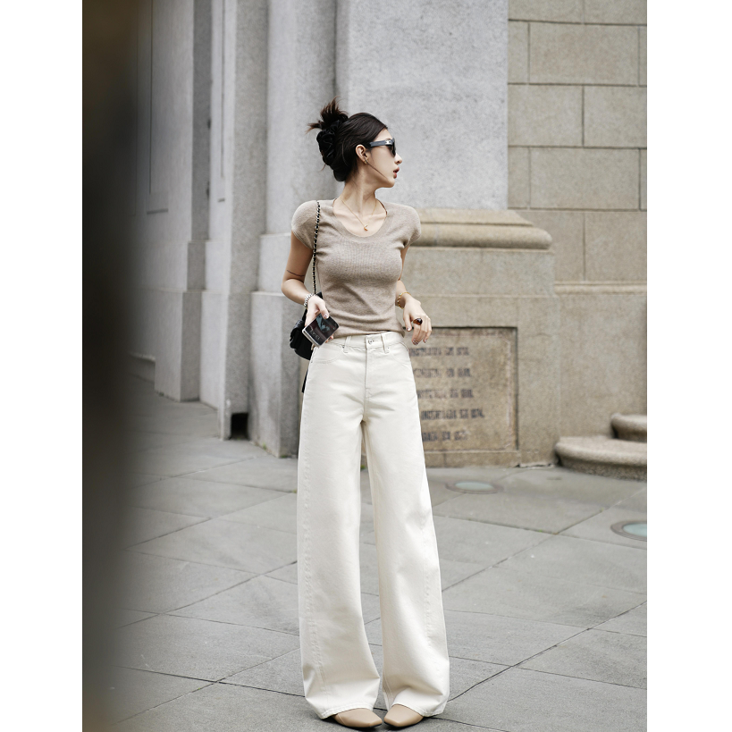 Choumei Home【星空裤】定制棉混金银丝牛仔裤女 直筒阔腿裤