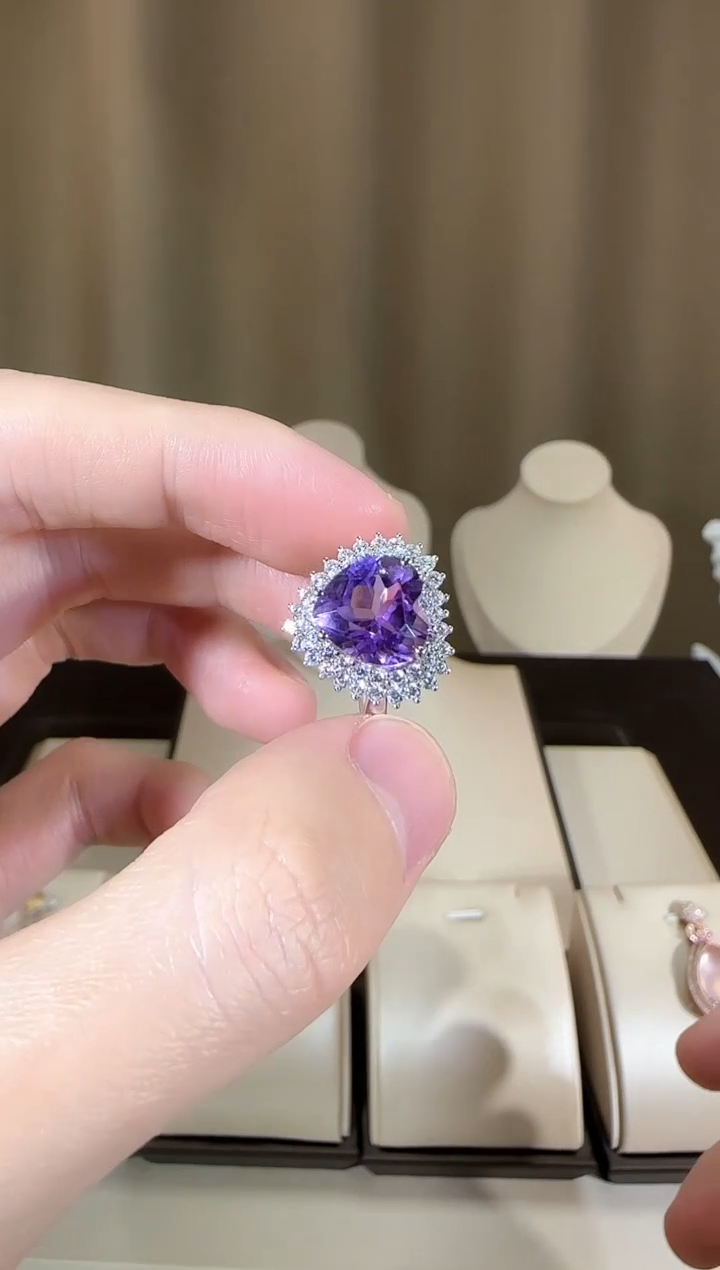 【闪购商品】紫晶戒指银S925镶嵌10mm设计款